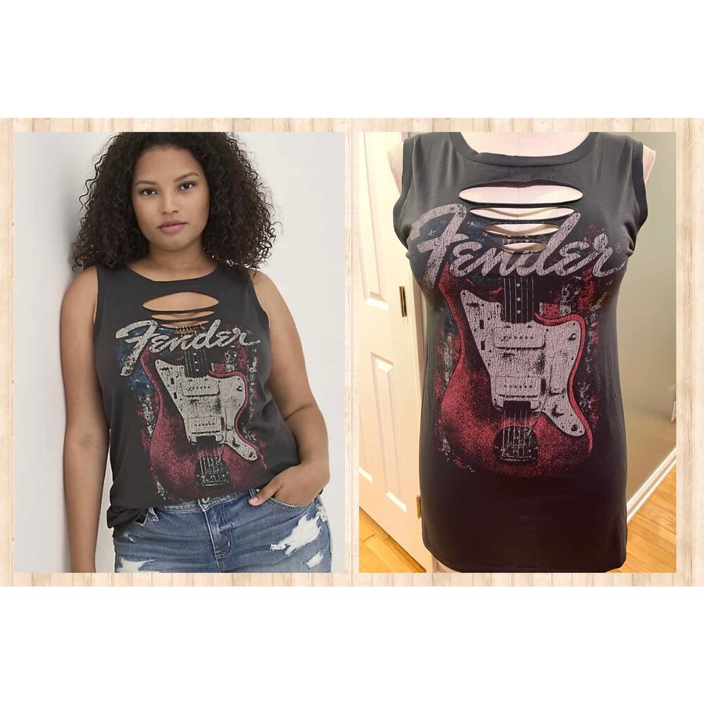Torrid‎ Fender Guitar Slash Front Graphic Punk Gothic Metal Concert Tank Top 2X